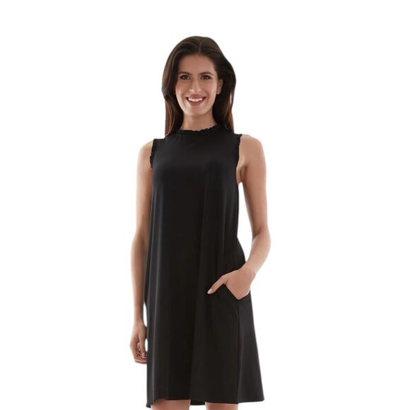 Apt. 9 Black Sleeveless Swing Dress Rubble Neck Sleeves Pockets Crewneck Sz M - Picture 1 of 10